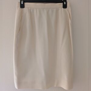 Vintage Anne Klein 100% Wool Ivory Pencil Knee Length Skirt Business Office sz 6